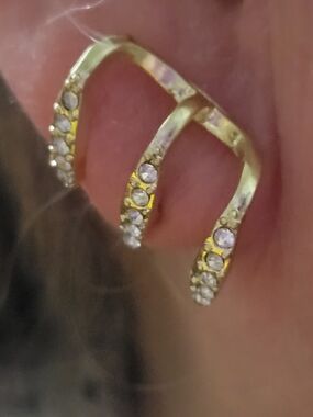 Gold-Tone and Rhinestone Triple Bar Post/Stud Cuff Earring